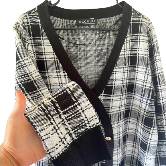 Eloquii Black & White Checkered Sweater Dress - Picture 5 of 9